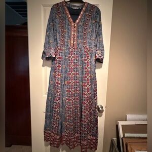 Soft Surroundings Blue Embroidered Boho Maxi Dress